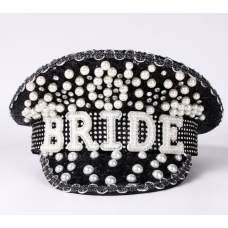 Festival Bride Hat Black and White Pearls 